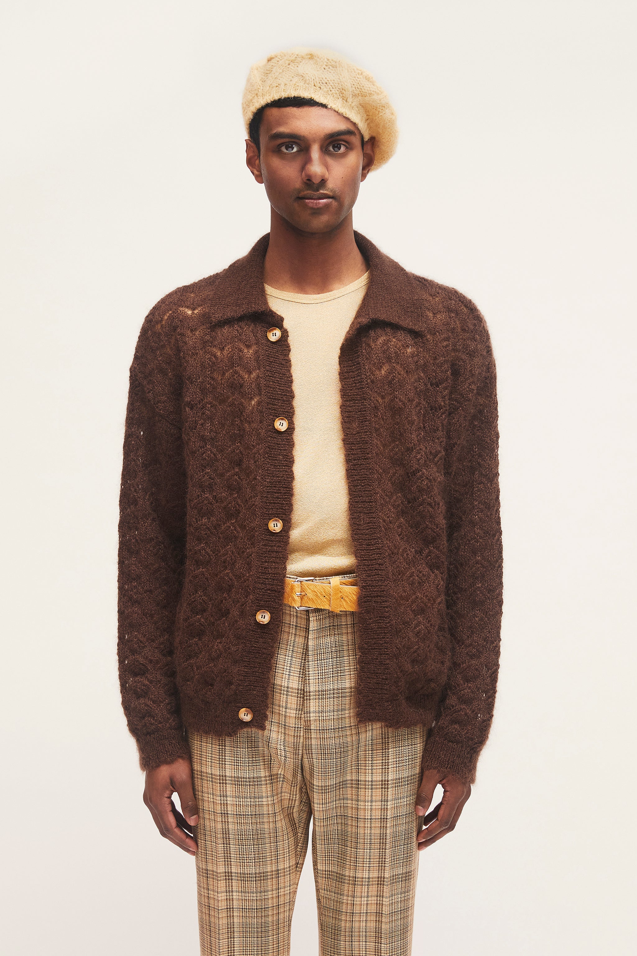 Brown Pointelle Cardigan 2 Piece Set & Hat Brown Pointelle Cardigan 2 Piece Set & Hat