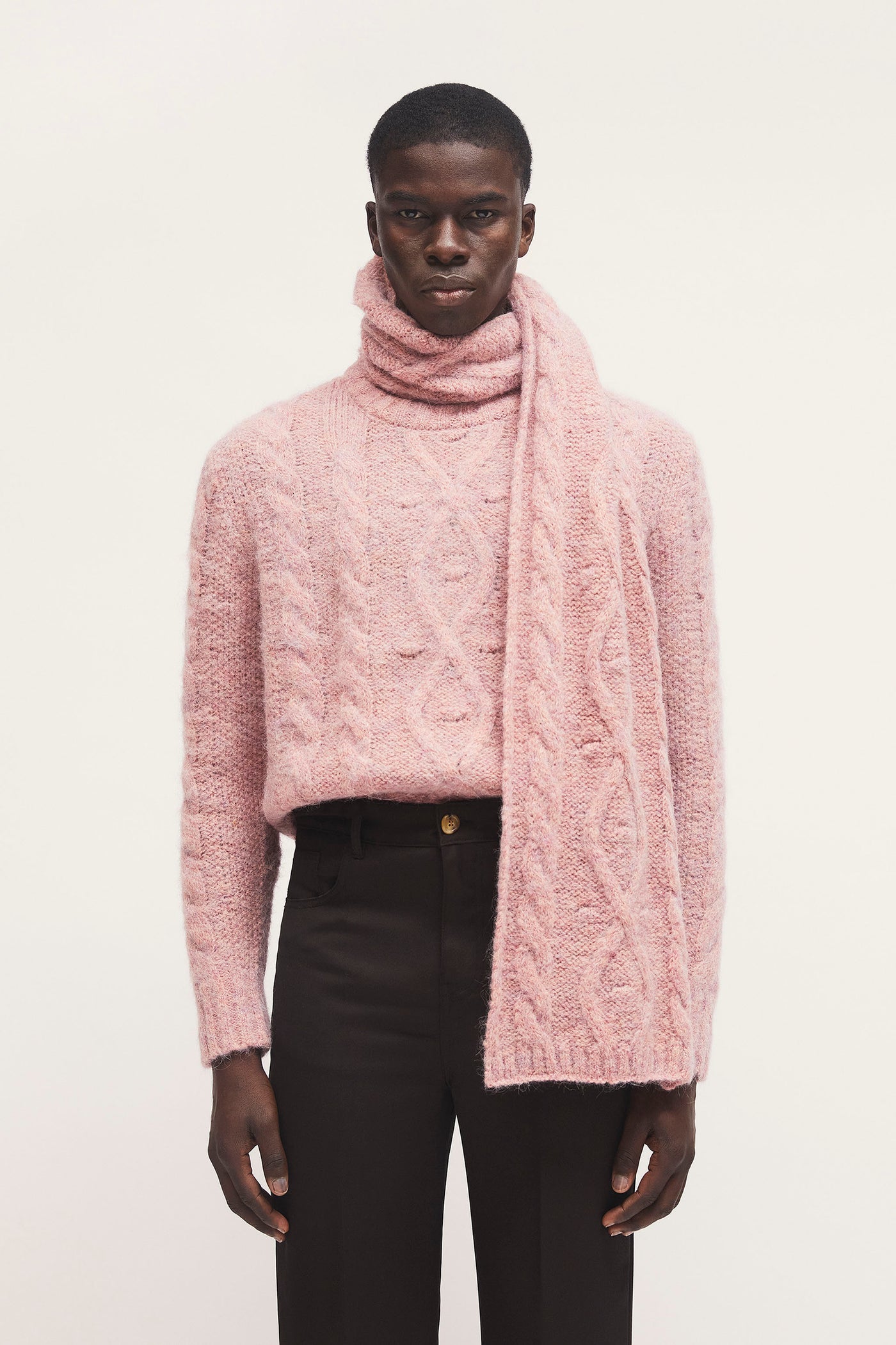 Aran Knitted Scarf Pink Melange