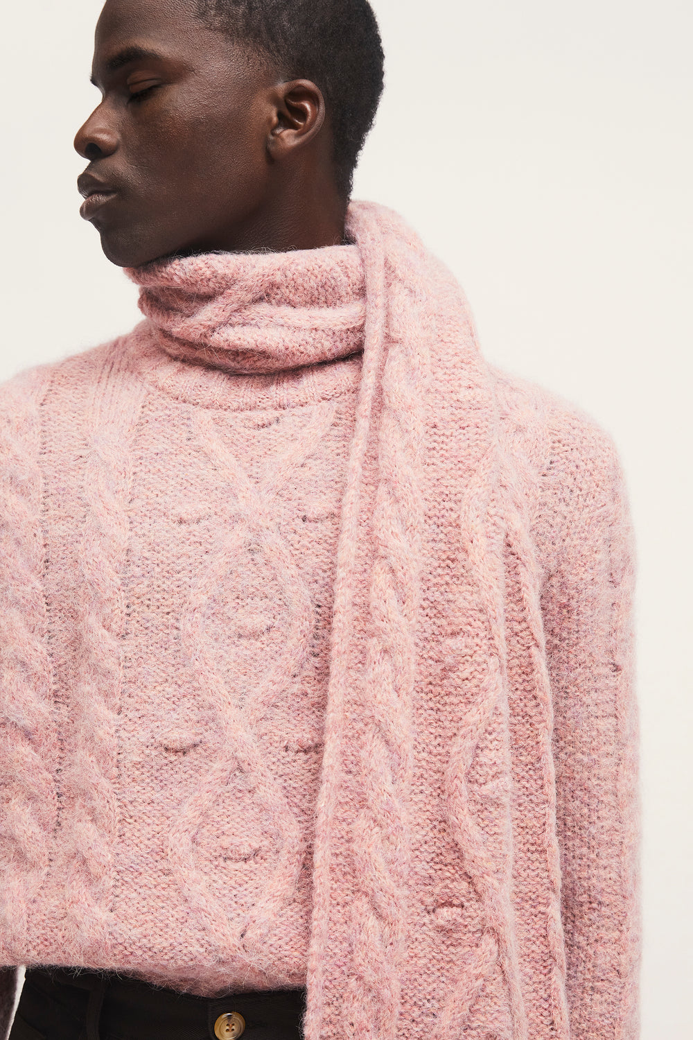 Aran Knitted Scarf Pink Melange