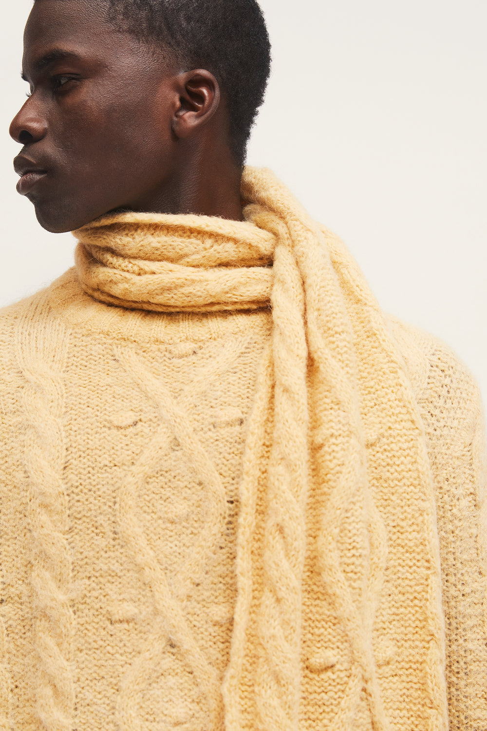 Aran Knitted Scarf Faded Yellow