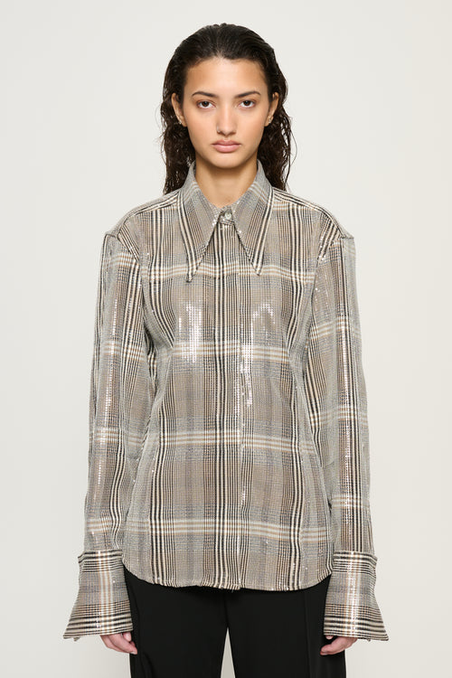 Jade Sequin Point Collar Shirt