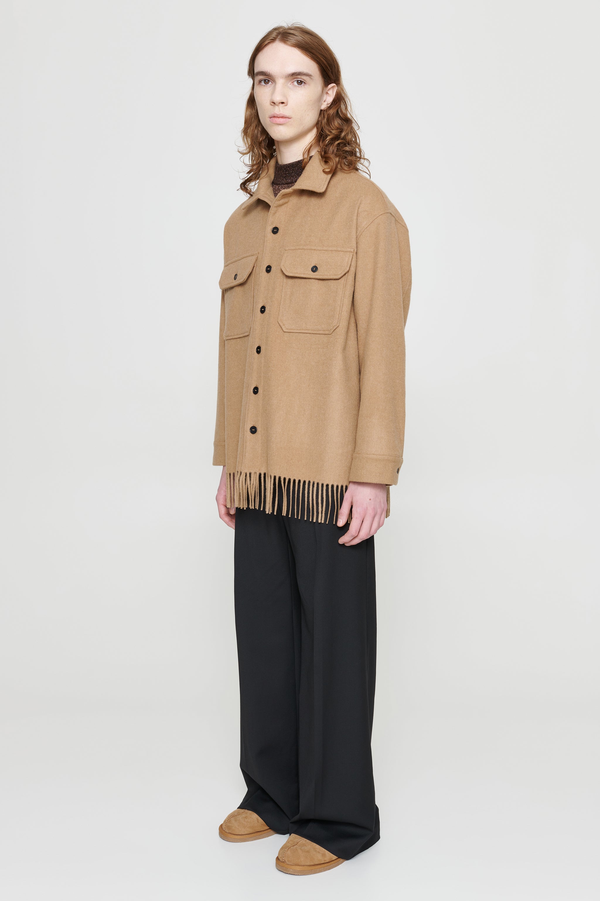 Shad Fringed Overshirt Camel