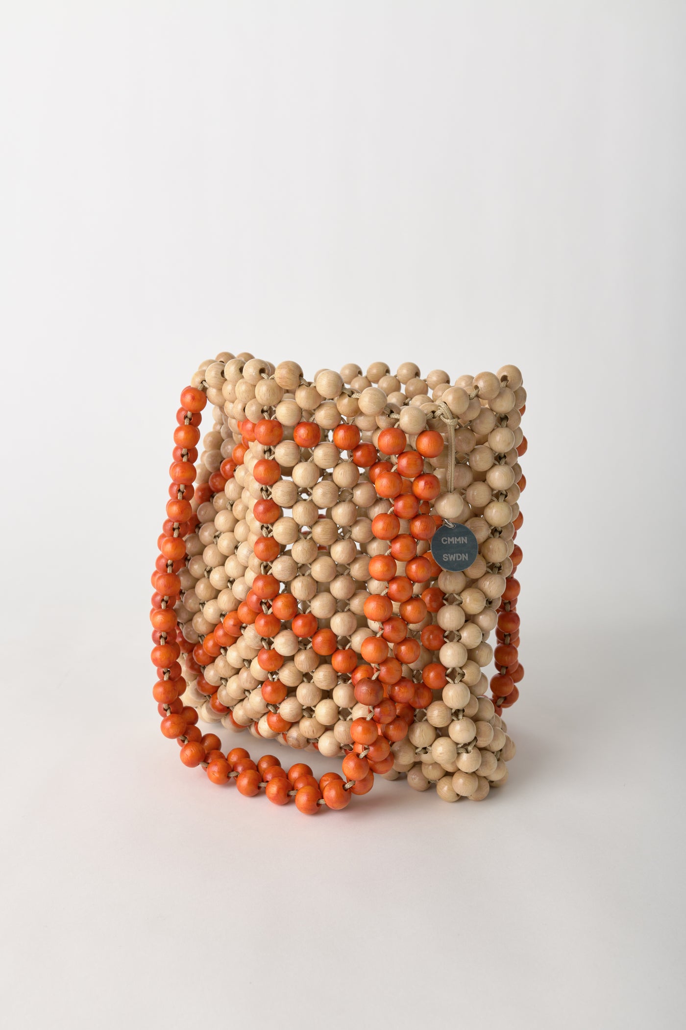 Wood bead tote-bag beige orange